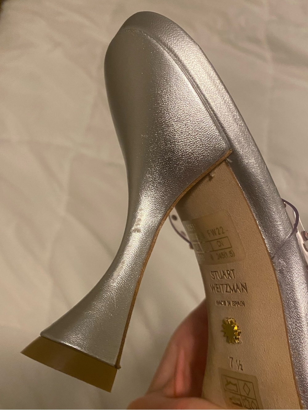 Stuart Weitzman Silver Pointed Slingback Heels with Crystal Studs - Picture 3 of 7